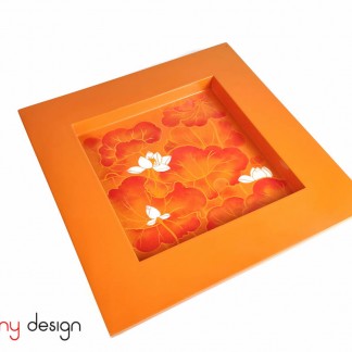 Square lacquer tray with hand painted lotus/ L 35cm